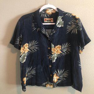 Hawaiian Floral Button Up Cropped Tee